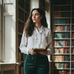 D’Allaird’s Vintage White Ruffled Tuxedo Blouse-Regencycore Women’s Size 8